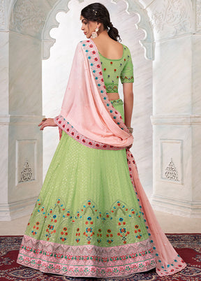 3 Pc Green Georgette Semi Stitched Lehenga Set