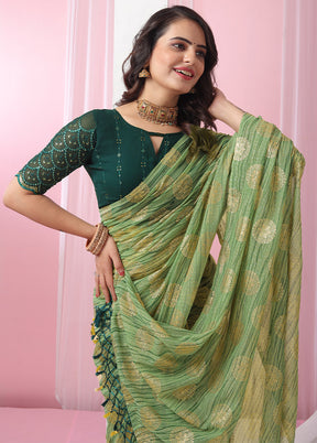 Green Georgette Saree With Blouse Piece