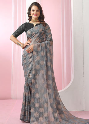 Grey Georgette Saree With Blouse Piece