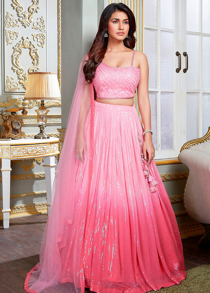 3 Pc Pink Georgette Readymade Lehenga Set