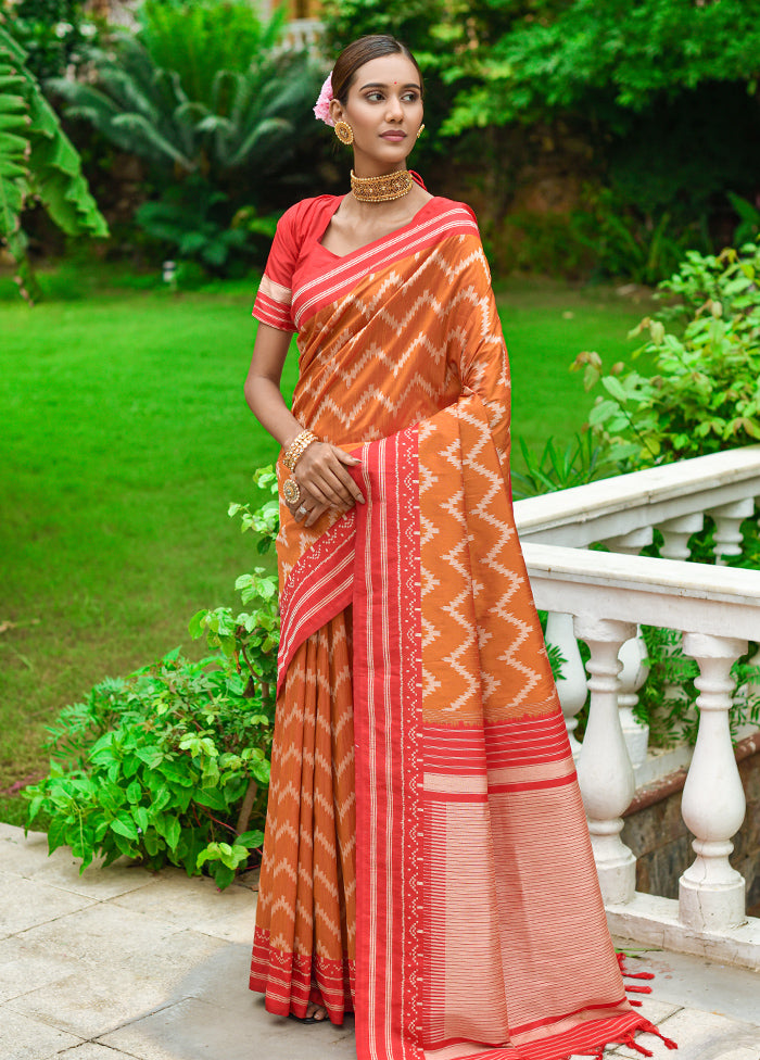 Orange Dupion Silk Saree With Blouse Piece