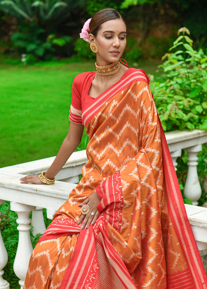 Orange Dupion Silk Saree With Blouse Piece