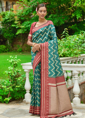 Teal Dupion Silk Saree With Blouse Piece