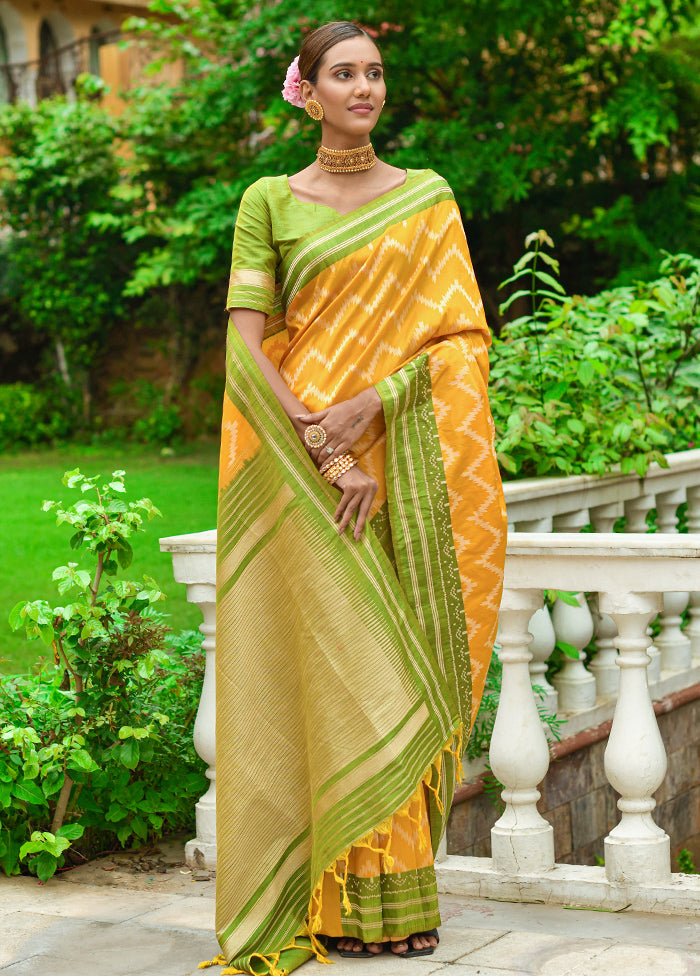 Yellow Dupion Silk Saree With Blouse Piece