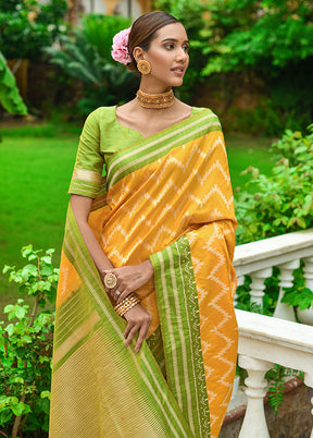 Yellow Dupion Silk Saree With Blouse Piece