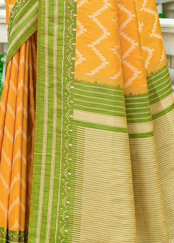 Yellow Dupion Silk Saree With Blouse Piece