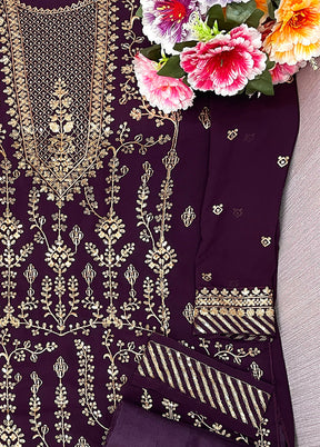 3 Pc Purple Semi Stitched Georgette Suit Set