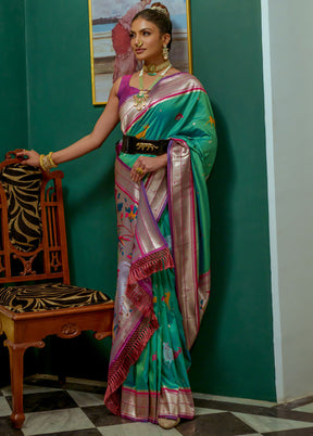 Sea Green Dupion Silk Saree With Blouse Piece