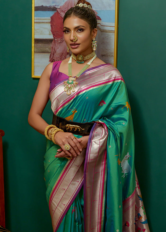 Sea Green Dupion Silk Saree With Blouse Piece