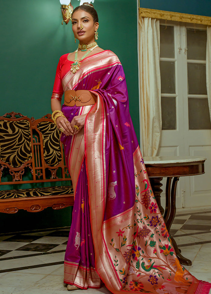 Purple Dupion Silk Saree With Blouse Piece