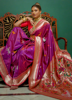 Purple Dupion Silk Saree With Blouse Piece