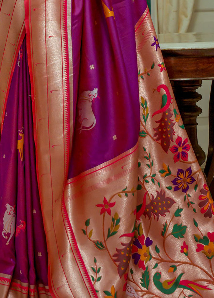 Purple Dupion Silk Saree With Blouse Piece