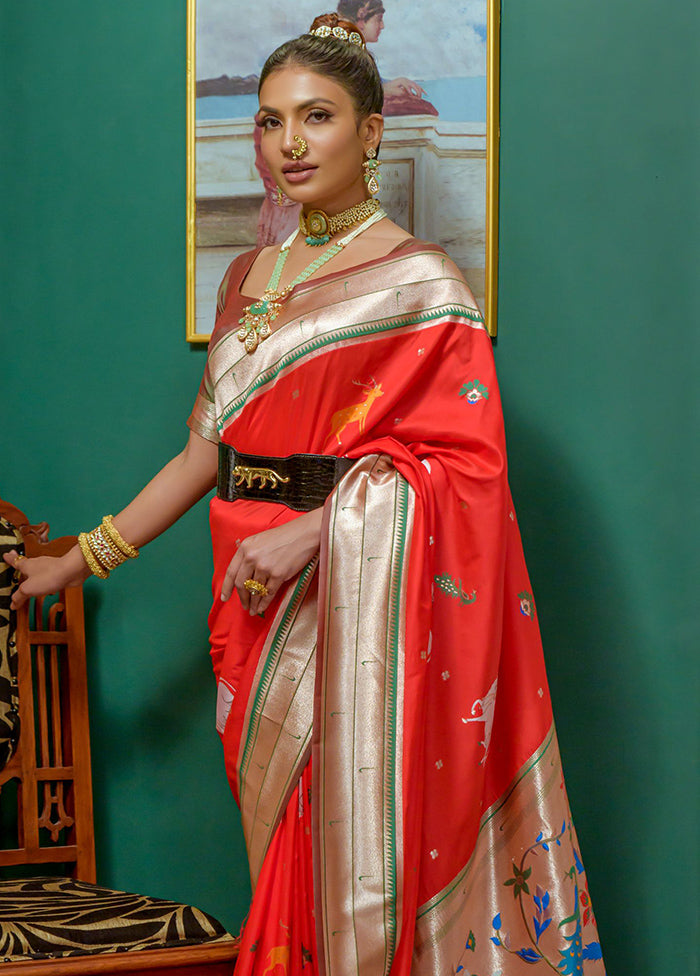 Red Dupion Silk Saree With Blouse Piece