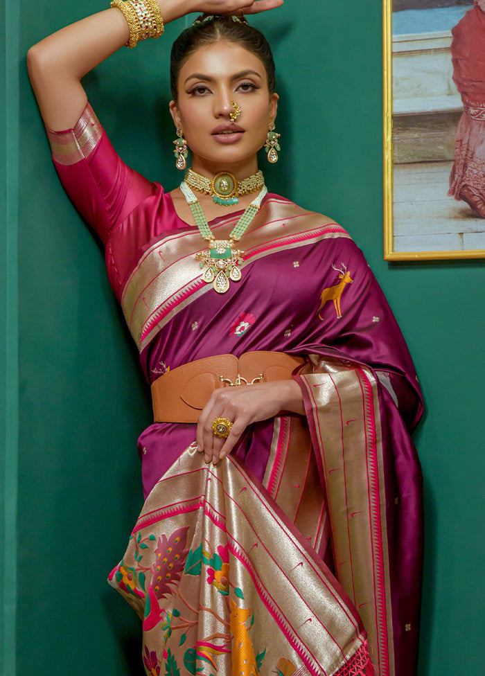 Wine Dupion Silk Saree With Blouse Piece