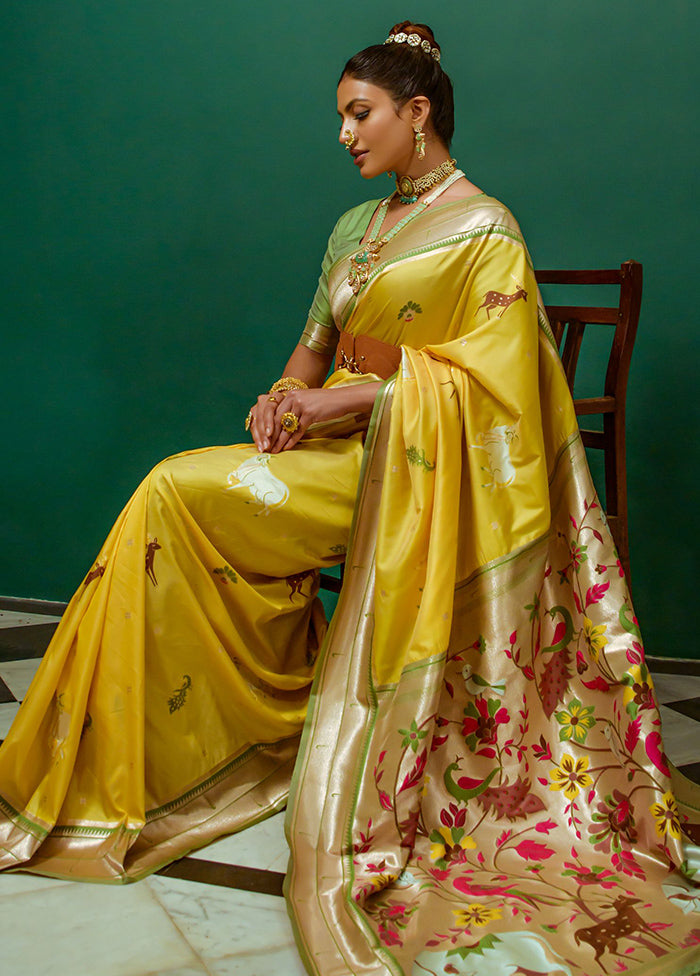 Yellow Dupion Silk Saree With Blouse Piece