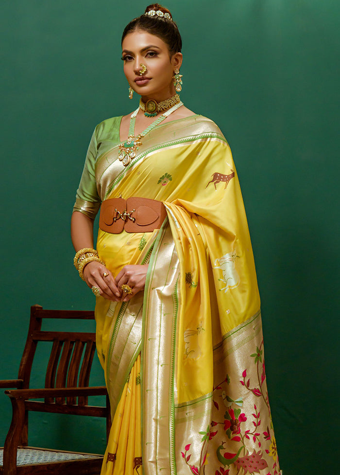 Yellow Dupion Silk Saree With Blouse Piece