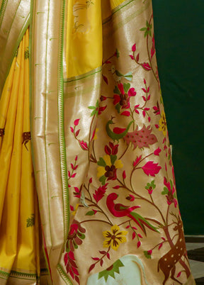 Yellow Dupion Silk Saree With Blouse Piece