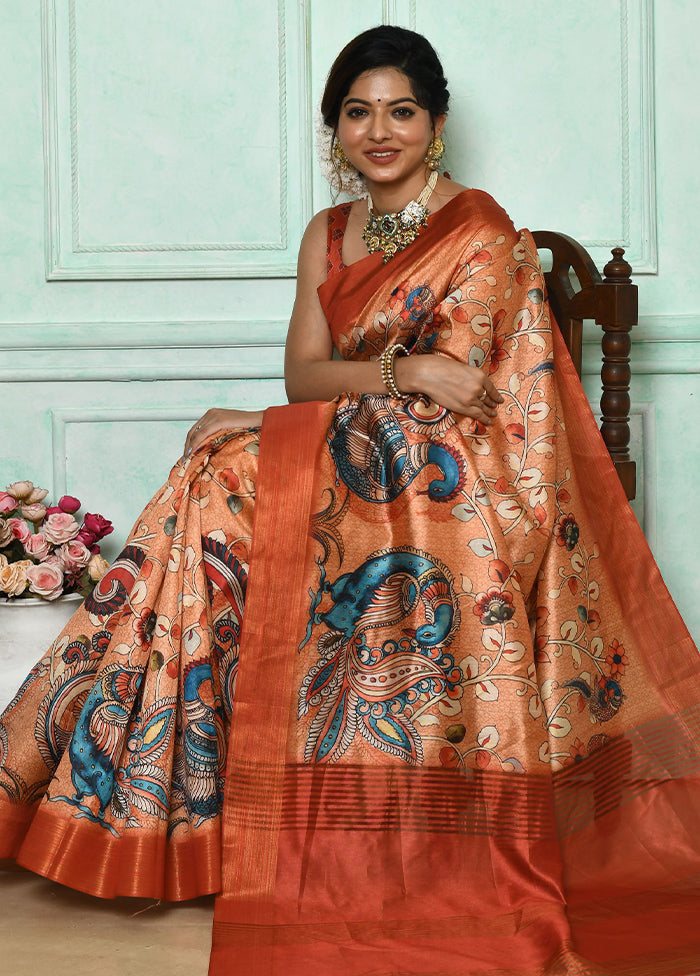 Orange Dupion Silk Saree With Blouse Piece