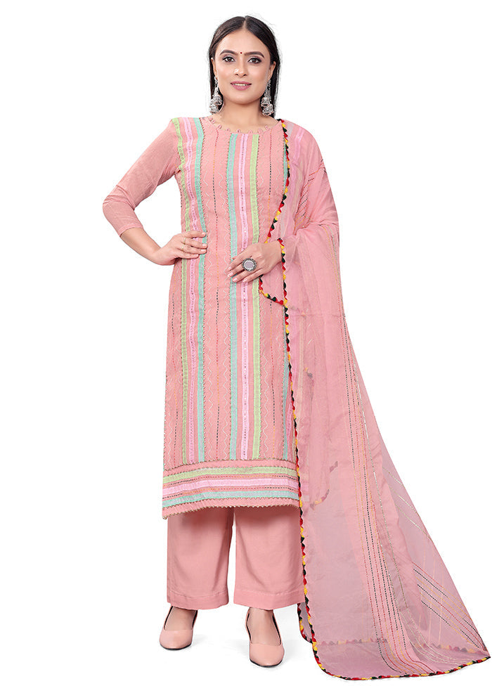 3 Pc Pink Readymade Chanderi Suit Set