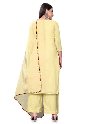 3 Pc Yellow Readymade Chanderi Suit Set