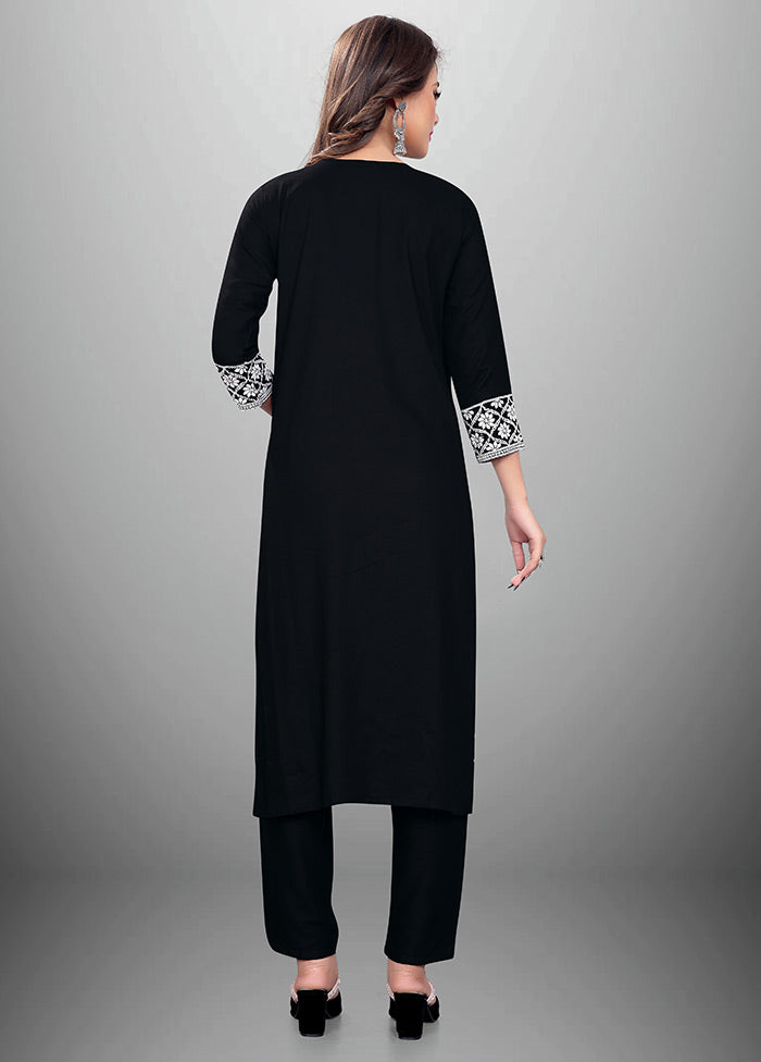 2 Pc Black Readymade Rayon Kurti Set