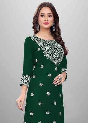 2 Pc Green Readymade Rayon Kurti Set