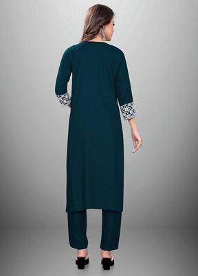 2 Pc Teal Readymade Rayon Kurti Set