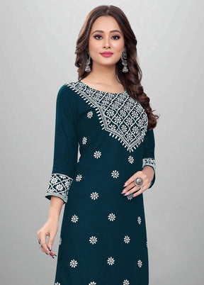 2 Pc Teal Readymade Rayon Kurti Set