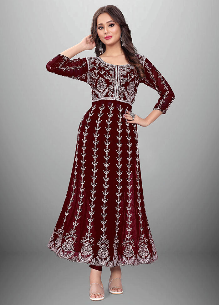 Maroon Readymade Georgette Chikankari Kurti