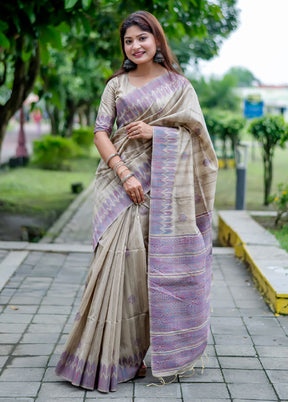 Purple Spun Silk Saree With Blouse Piece