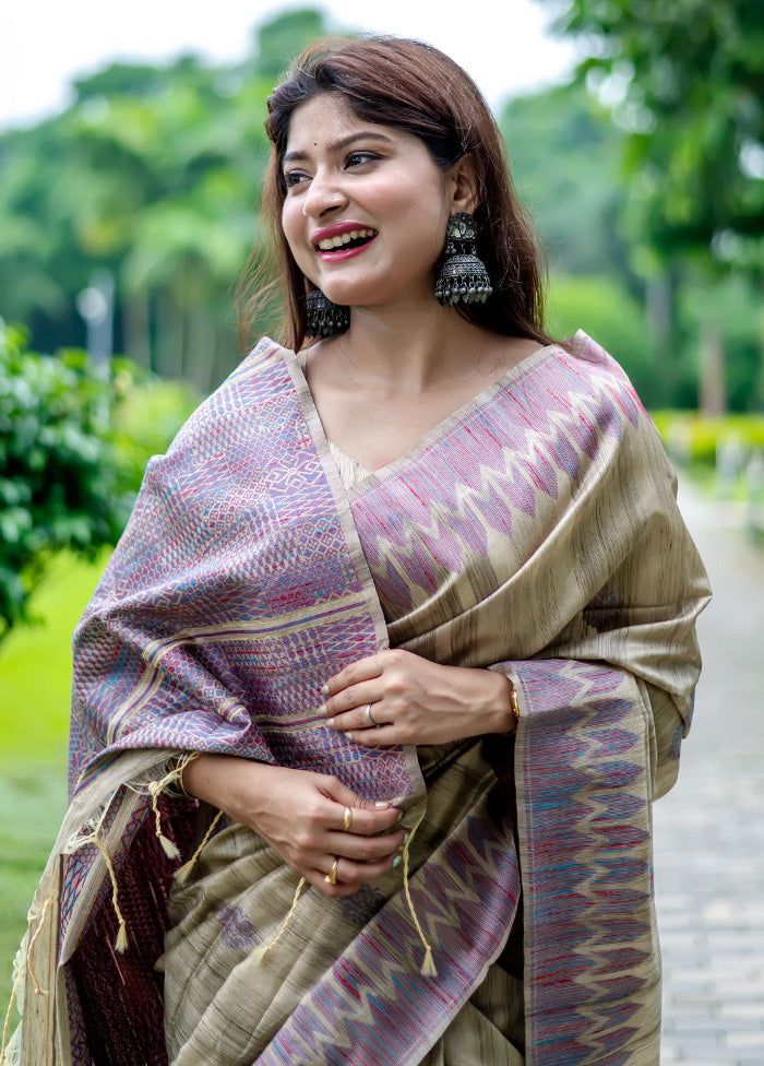 Purple Spun Silk Saree With Blouse Piece