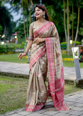 Pink Spun Silk Saree With Blouse Piece