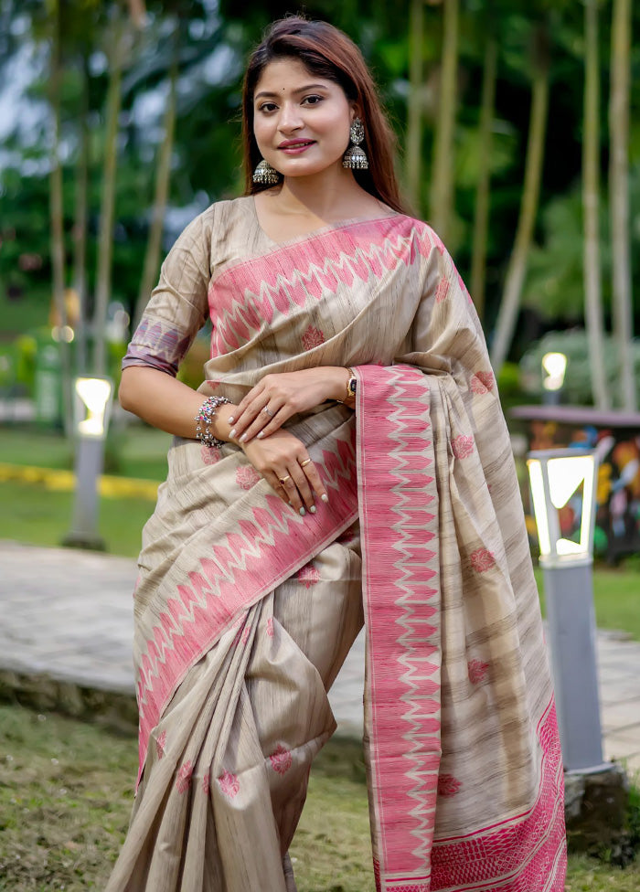 Pink Spun Silk Saree With Blouse Piece