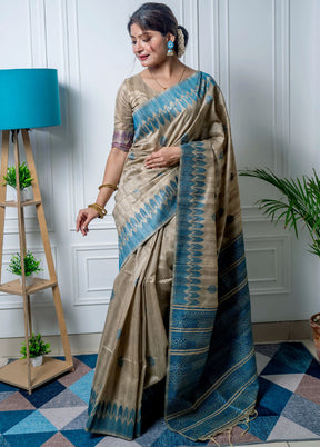 Teal Spun Silk Saree With Blouse Piece