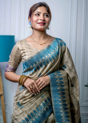 Teal Spun Silk Saree With Blouse Piece