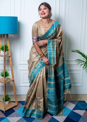 Green Spun Silk Saree With Blouse Piece