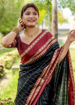 Black Spun Silk Saree With Blouse Piece