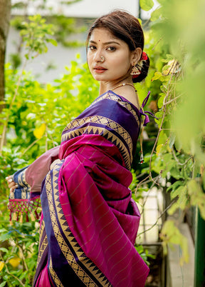 Magenta Spun Silk Saree With Blouse Piece