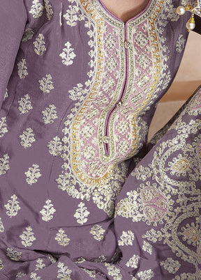 3 Pc Violet Unstitched Georgette Suit Set