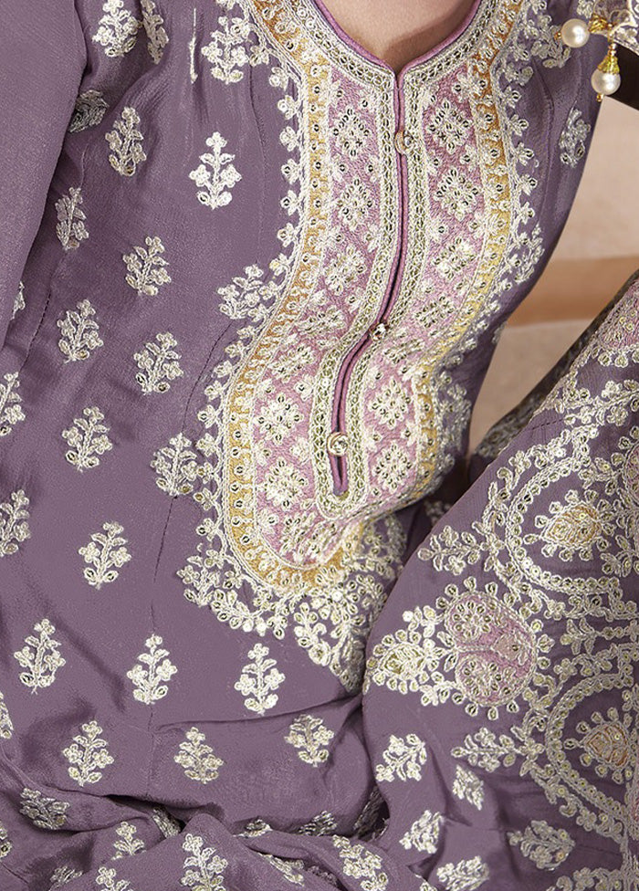 3 Pc Violet Unstitched Georgette Suit Set
