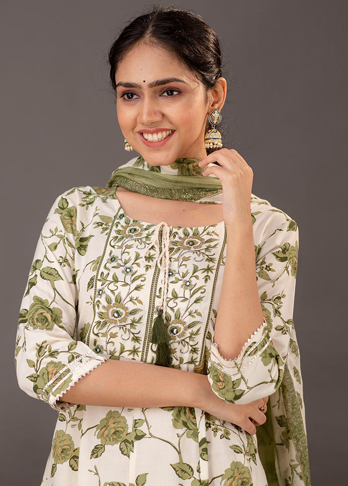 3 Pc Green Readymade Cotton Suit Set