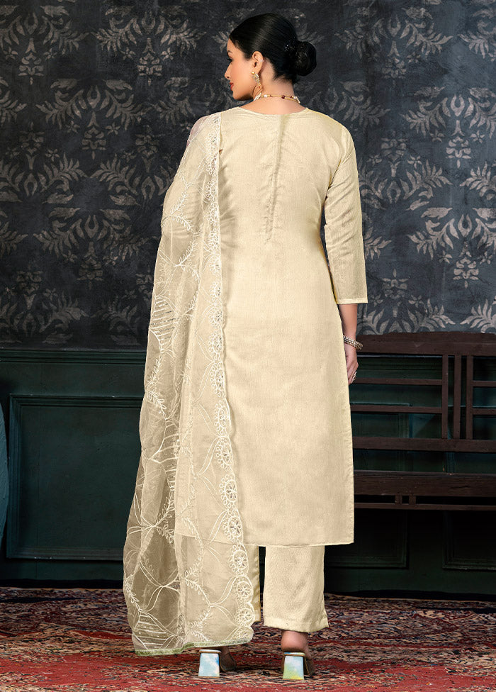 3 Pc Grey Semi Stitched Organza Suit Set