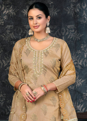 3 Pc Light Brown Semi Stitched Organza Suit Set