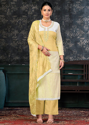 3 Pc Yellow Semi Stitched Cotton Suit Set