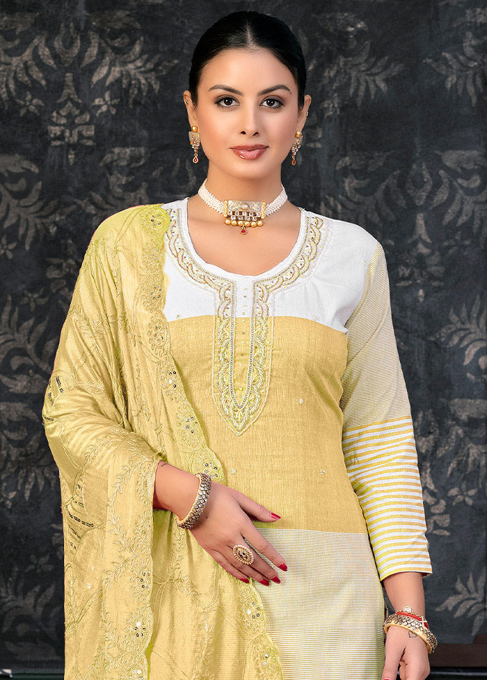 3 Pc Yellow Semi Stitched Cotton Suit Set