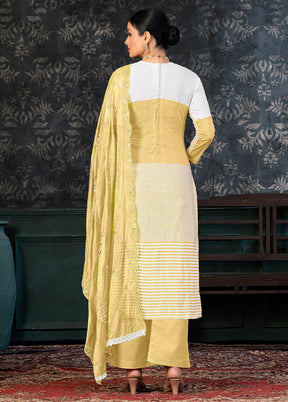 3 Pc Yellow Semi Stitched Cotton Suit Set