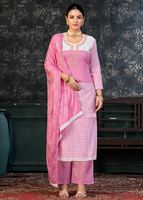 3 Pc Pink Semi Stitched Cotton Suit Set