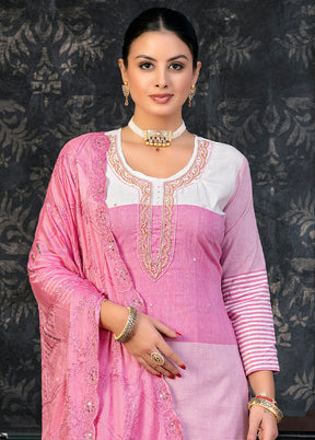 3 Pc Pink Semi Stitched Cotton Suit Set