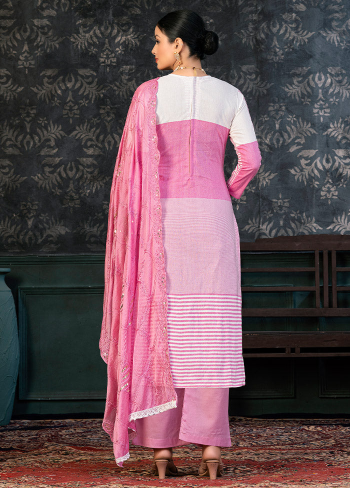 3 Pc Pink Semi Stitched Cotton Suit Set