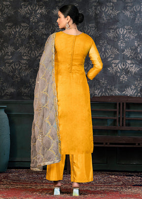 3 Pc Yellow Semi Stitched Organza Suit Set